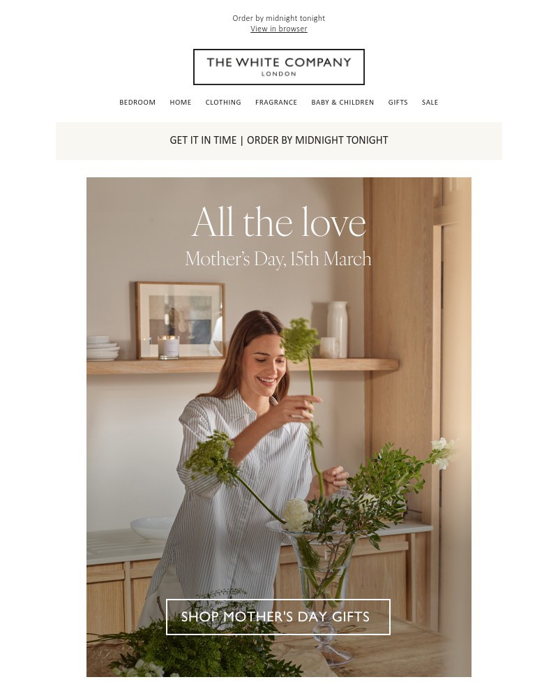 Screenshot of email sent to a The White Company Cart abandoner