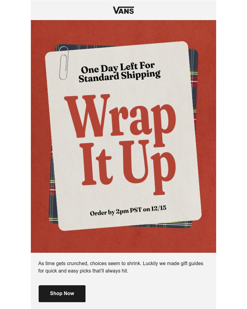 Screenshot of email sent to a Vans Registered user