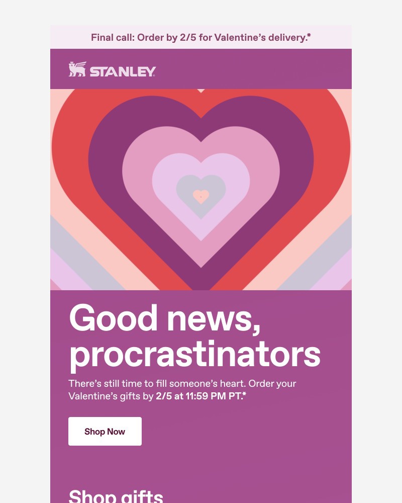 Screenshot of email sent to a Stanley Newsletter subscriber