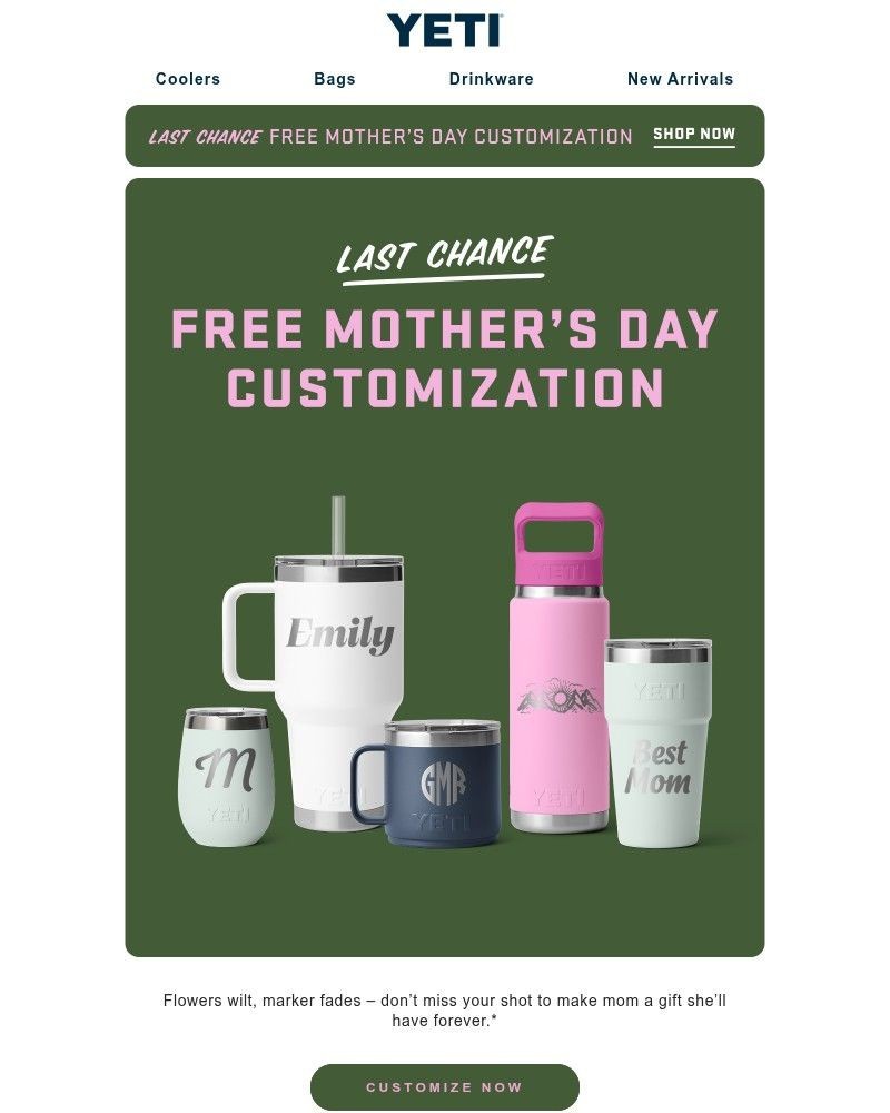 Screenshot of email sent to a Yeti Newsletter subscriber