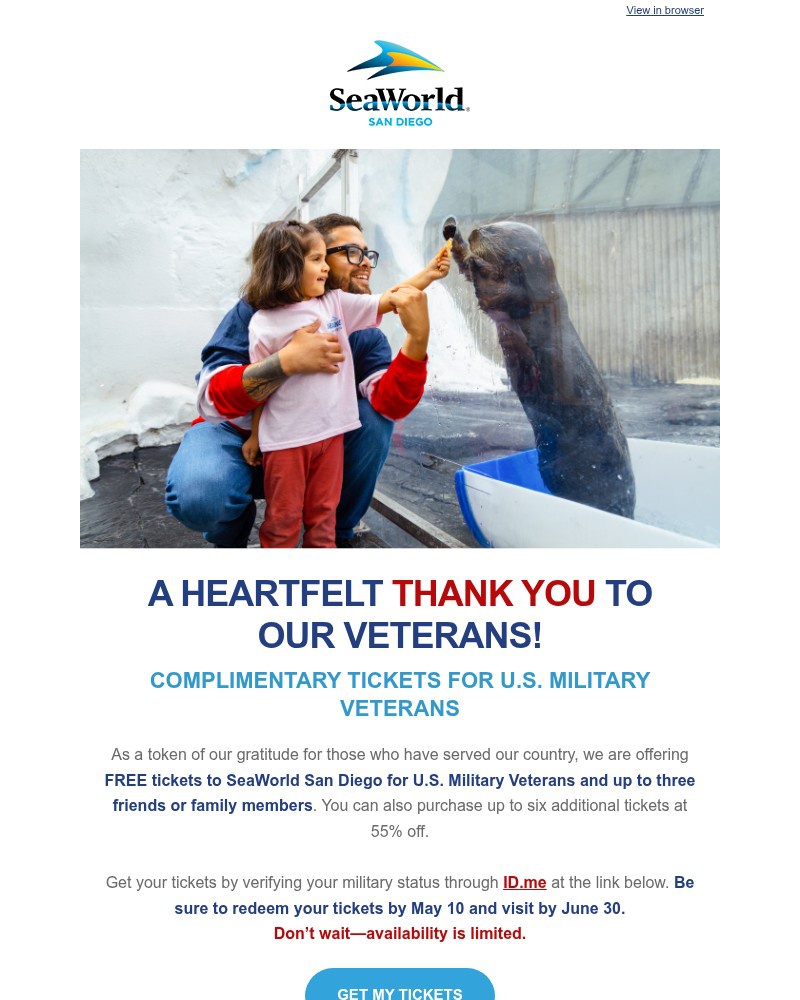 Screenshot of email sent to a Sea World Newsletter subscriber