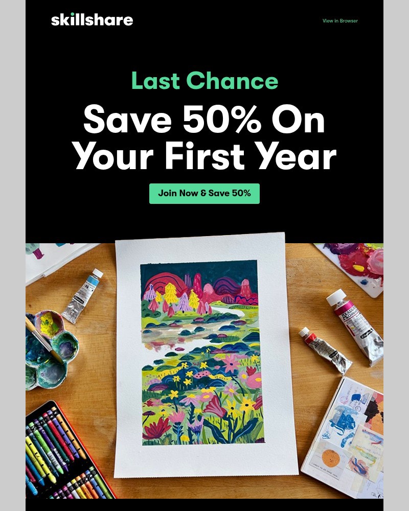 Screenshot of email sent to a Skillshare Cart abandoner