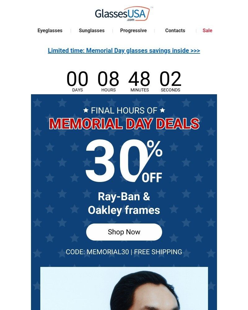 Screenshot of email sent to a Glasses USA Newsletter subscriber