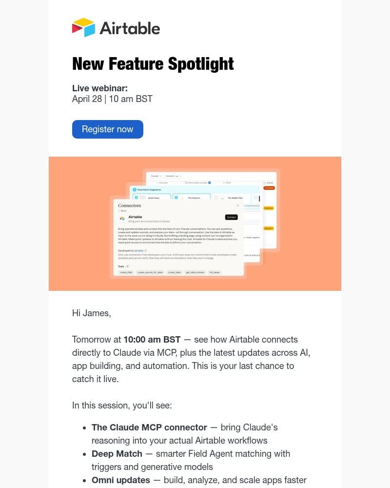 Screenshot of email sent to a Airtable Invited user