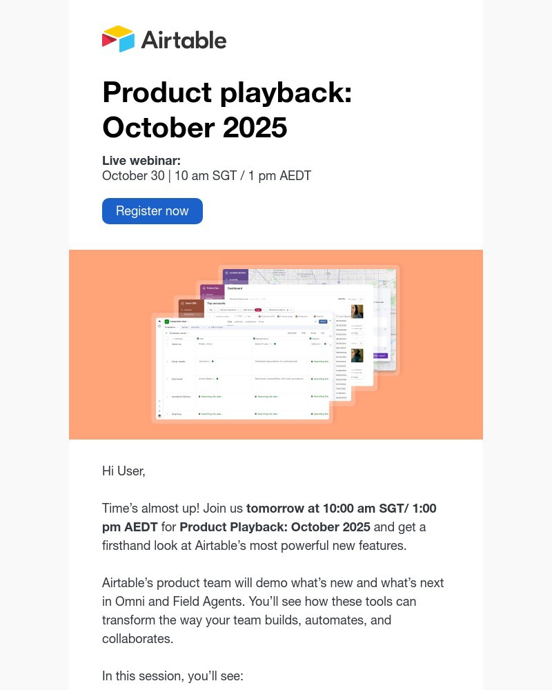 Screenshot of email sent to a Airtable Registered user