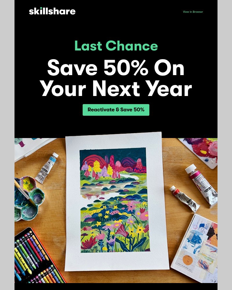 Screenshot of email sent to a Skillshare Registered user