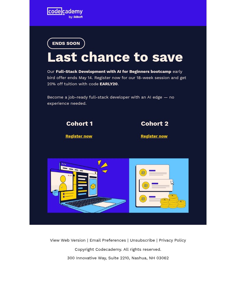 Screenshot of email sent to a Codecademy Registered user