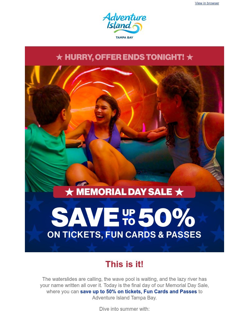 Screenshot of email sent to a Busch Gardens Newsletter subscriber