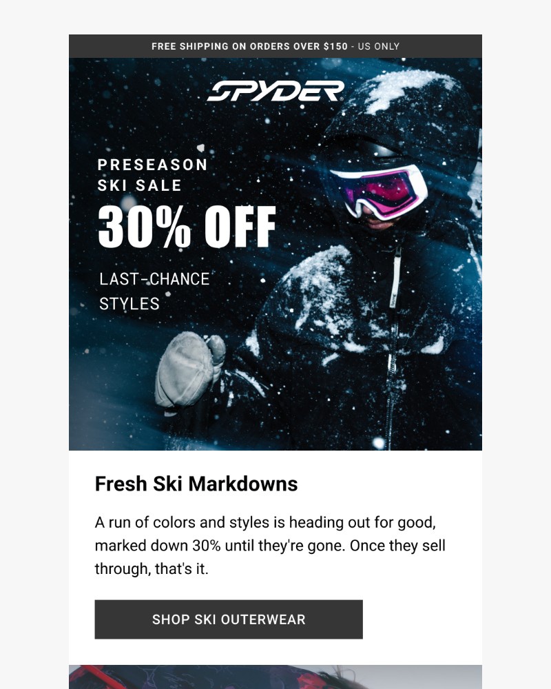 Screenshot of email sent to a Spyder Newsletter subscriber