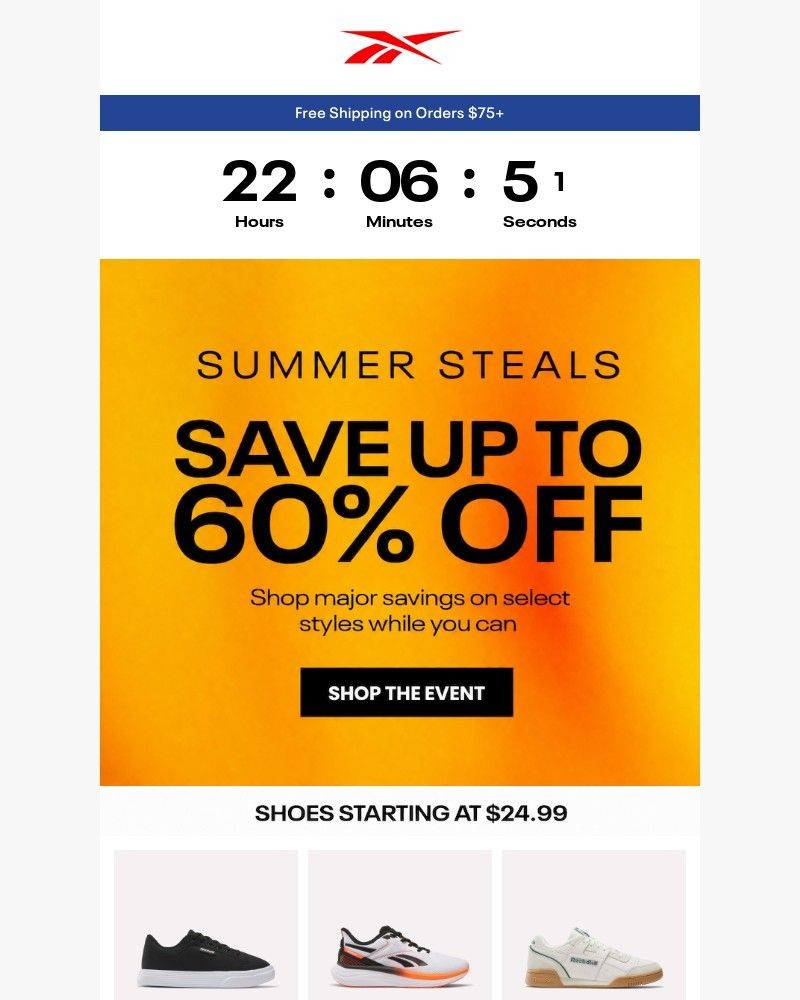 Screenshot of email sent to a Reebok Newsletter subscriber