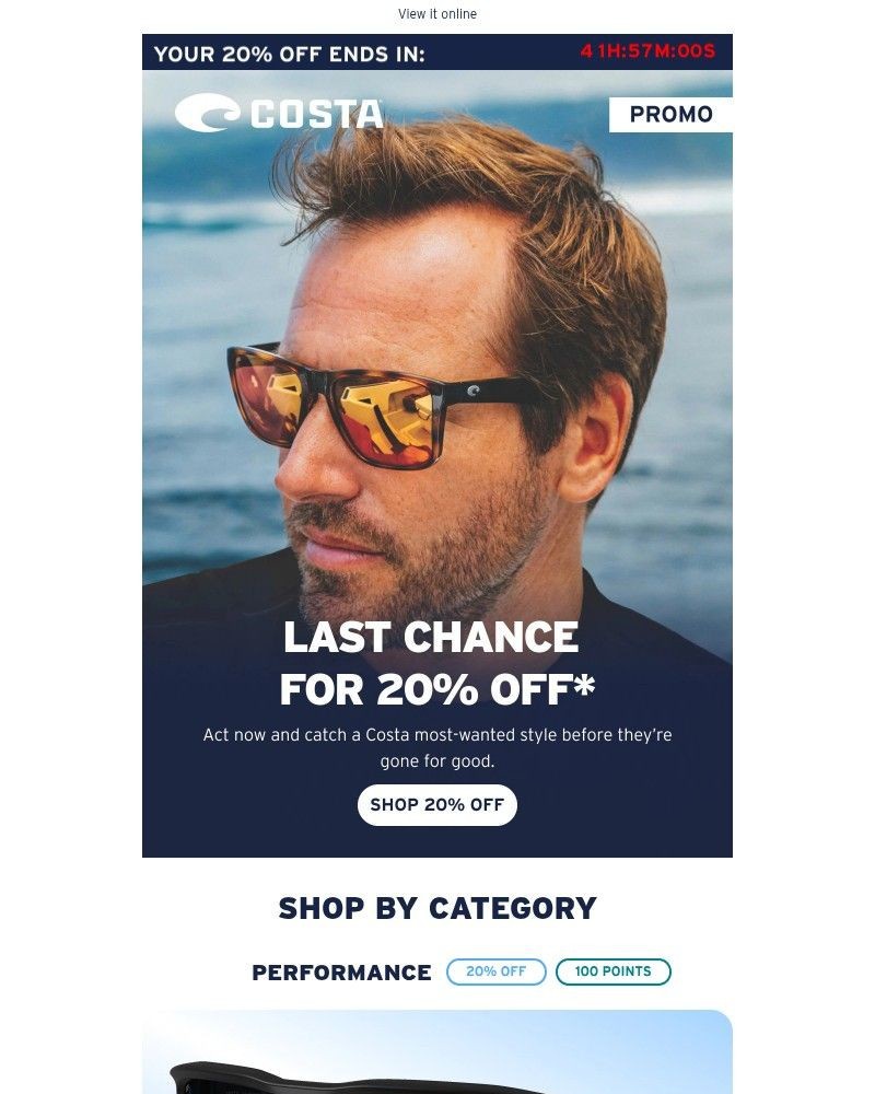 Screenshot of email sent to a Costa del Mar Newsletter subscriber