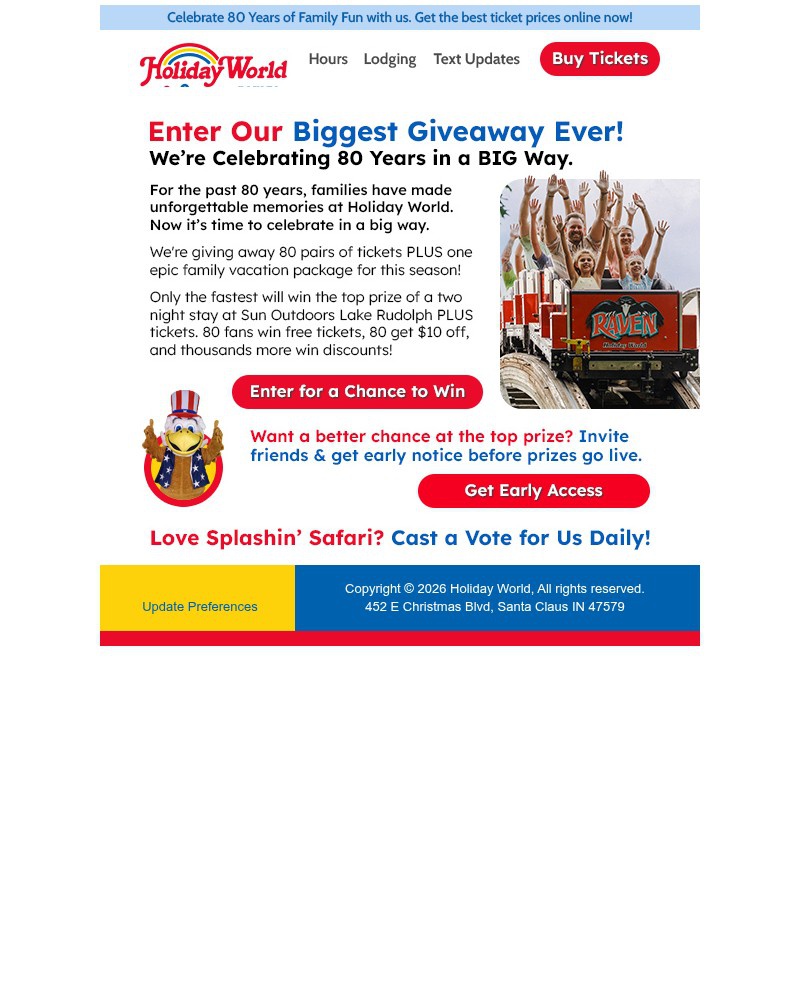 Screenshot of email sent to a Holiday World Newsletter subscriber