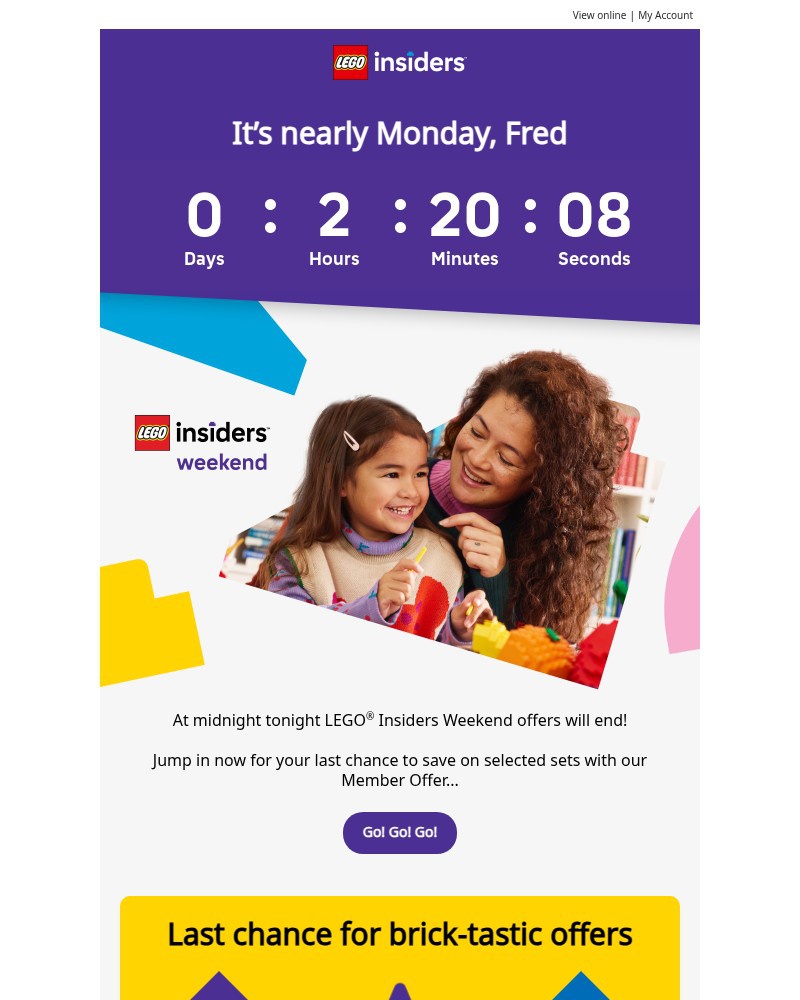 Screenshot of email sent to a Lego Registered user