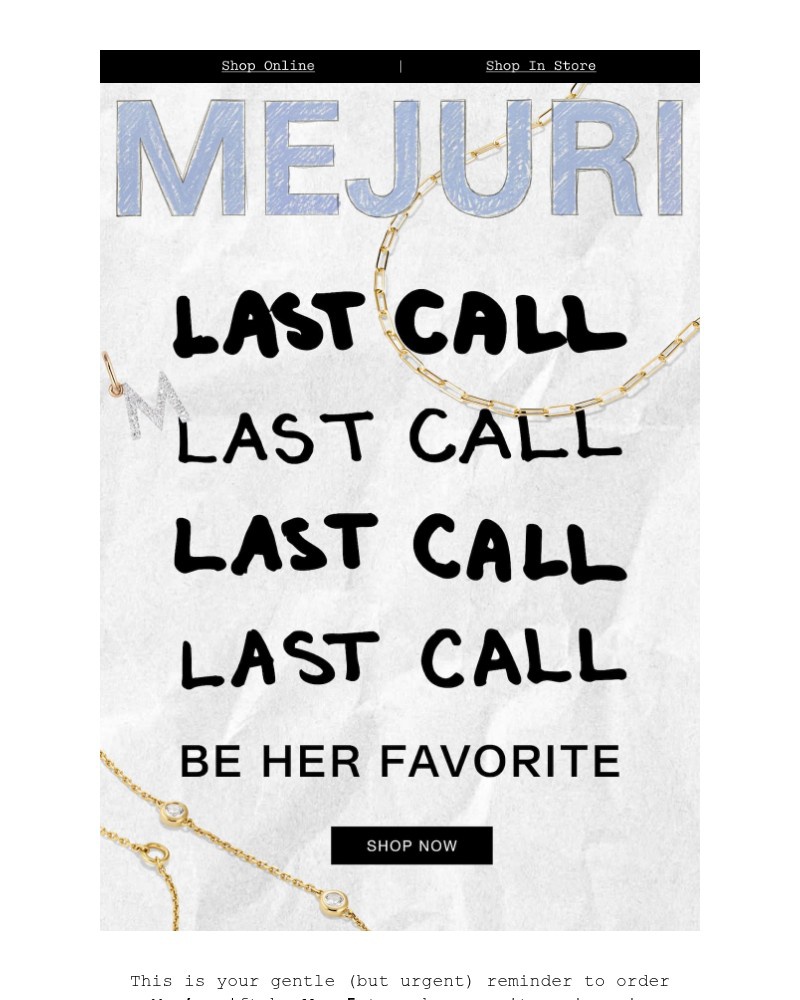 Screenshot of email sent to a Mejuri Registered user