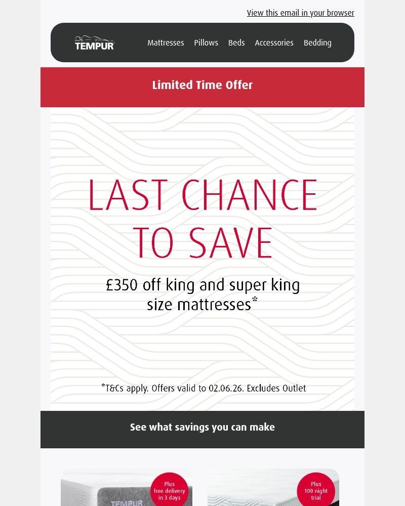 Screenshot of email sent to a Tempur Newsletter subscriber