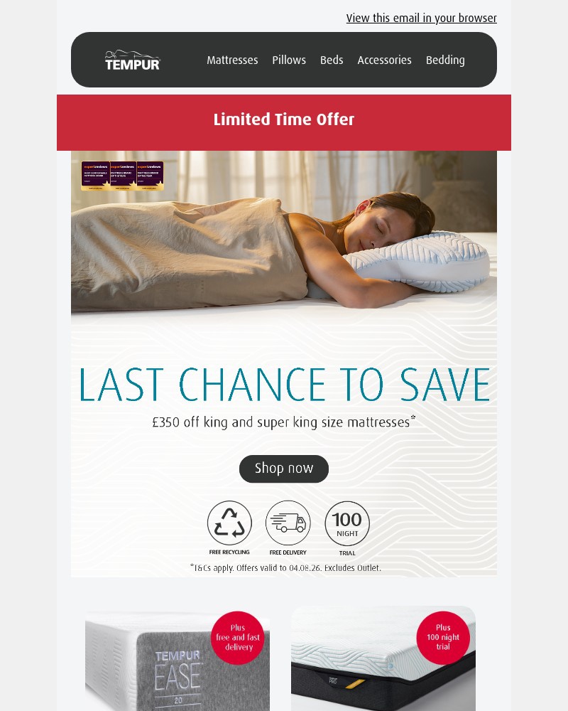 Screenshot of email sent to a Tempur Newsletter subscriber
