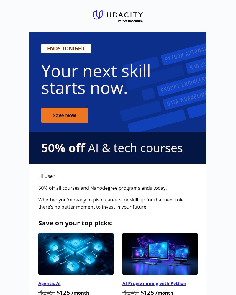 Screenshot of email sent to a Udacity Registered user