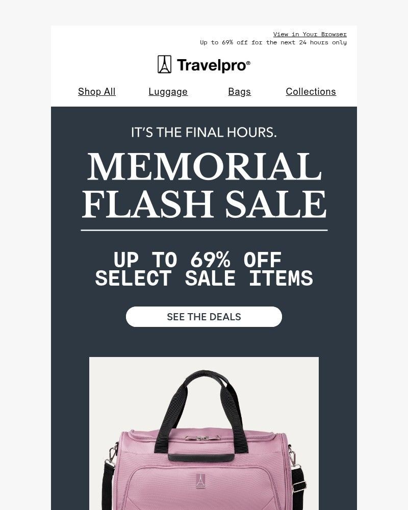 Screenshot of email sent to a Travelpro Newsletter subscriber