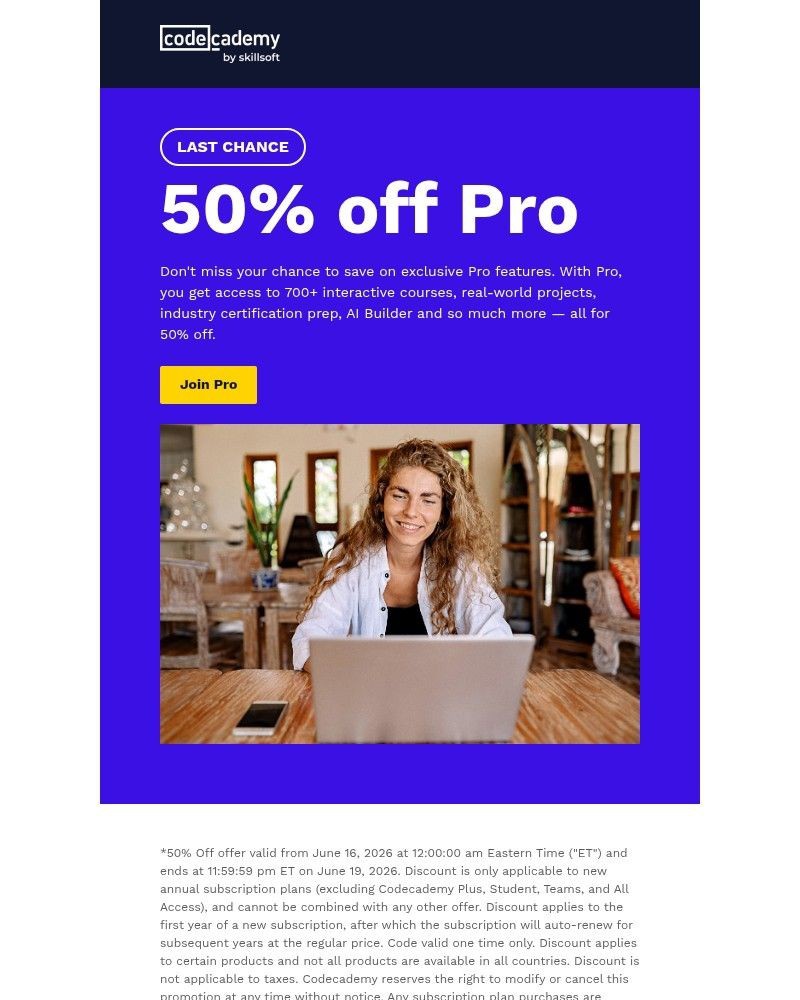 Screenshot of email sent to a Codecademy Registered user