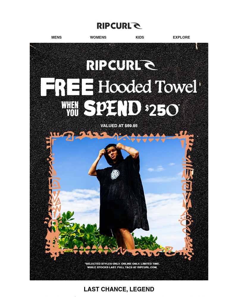 Screenshot of email sent to a Ripcurl Newsletter subscriber