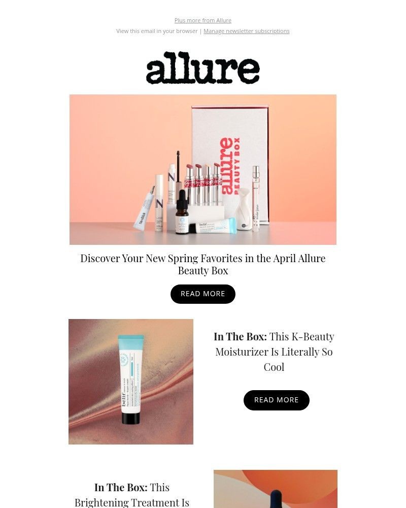 Screenshot of email sent to a allure Newsletter subscriber