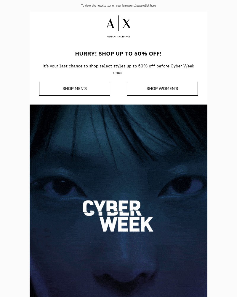 Screenshot of email sent to a Armani Newsletter subscriber