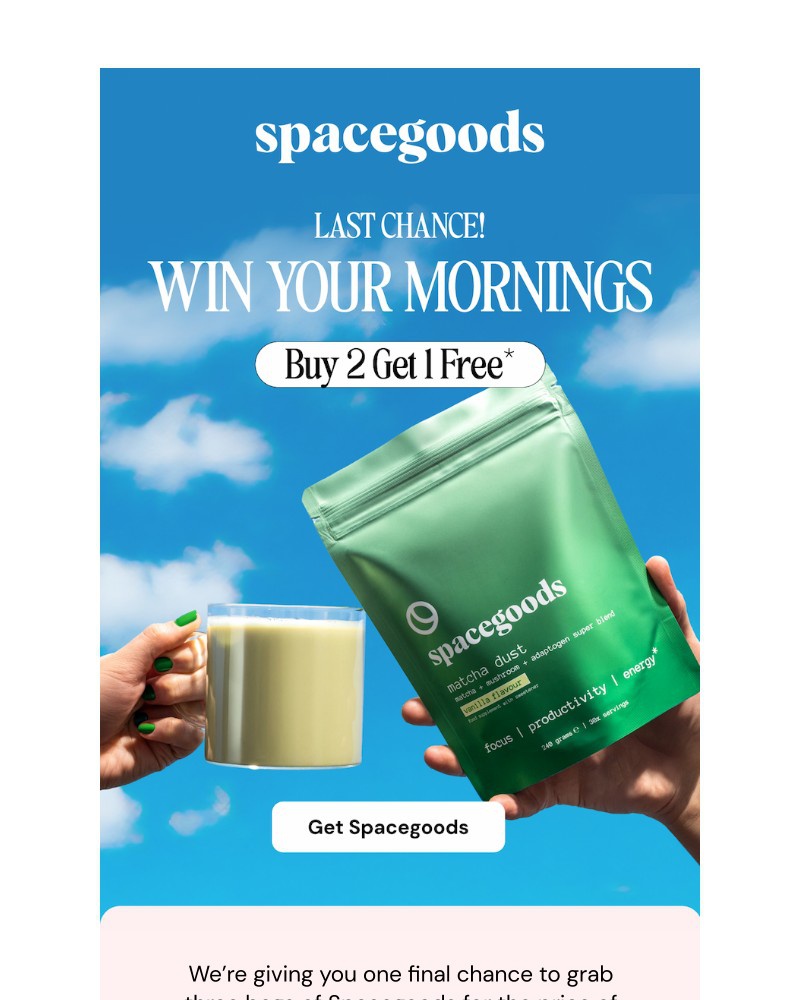 Screenshot of email sent to a Spacegoods Newsletter subscriber