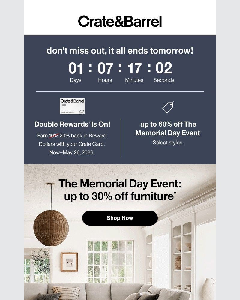 Screenshot of email sent to a Crate & Barrel Newsletter subscriber