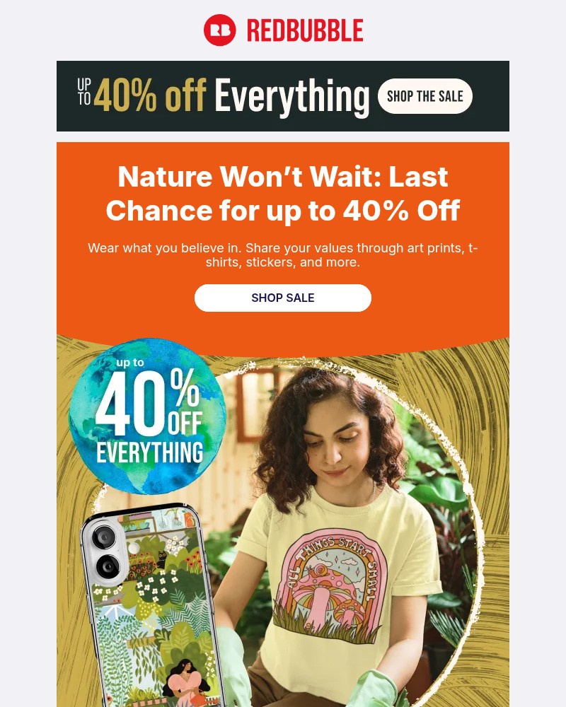 Screenshot of email sent to a Redbubble Newsletter subscriber