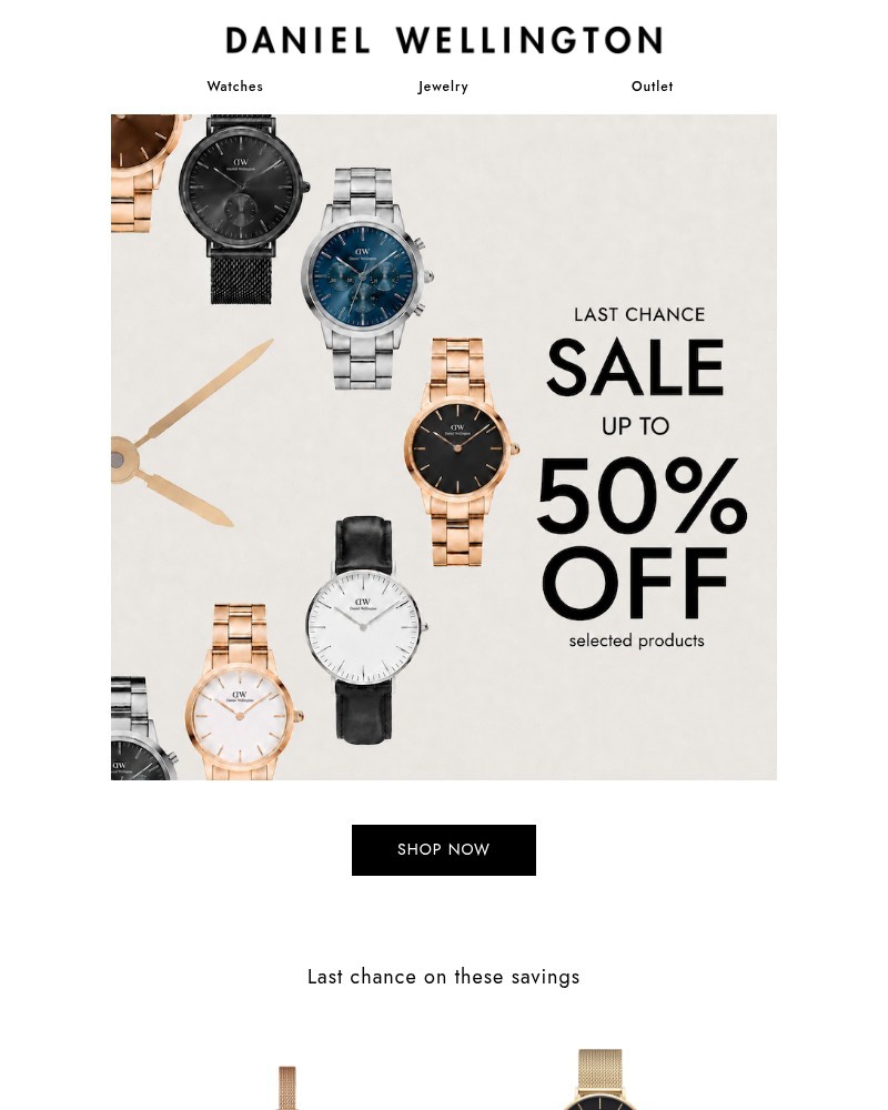 Screenshot of email sent to a Daniel Wellington Newsletter subscriber