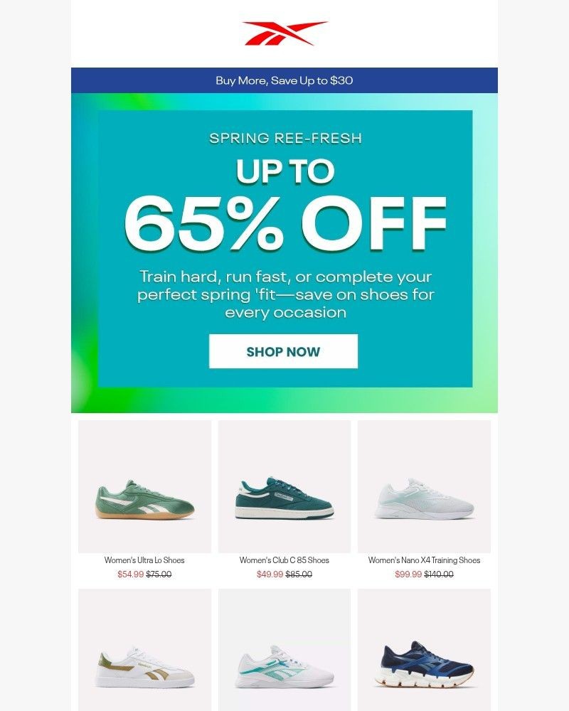 Screenshot of email sent to a Reebok Newsletter subscriber