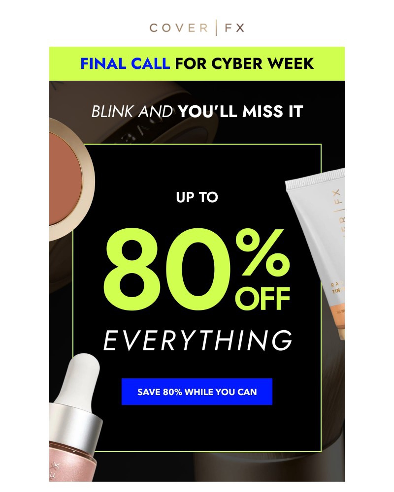 Screenshot of email sent to a Cover FX Newsletter subscriber