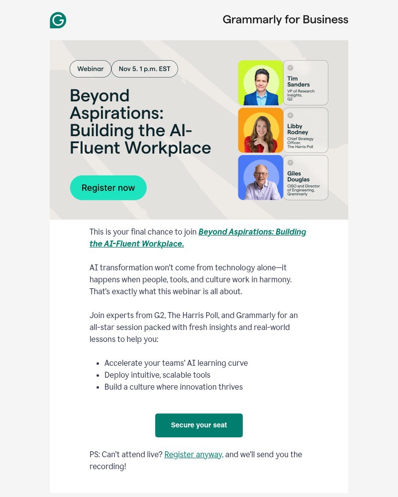Screenshot of email sent to a Grammarly Registered user