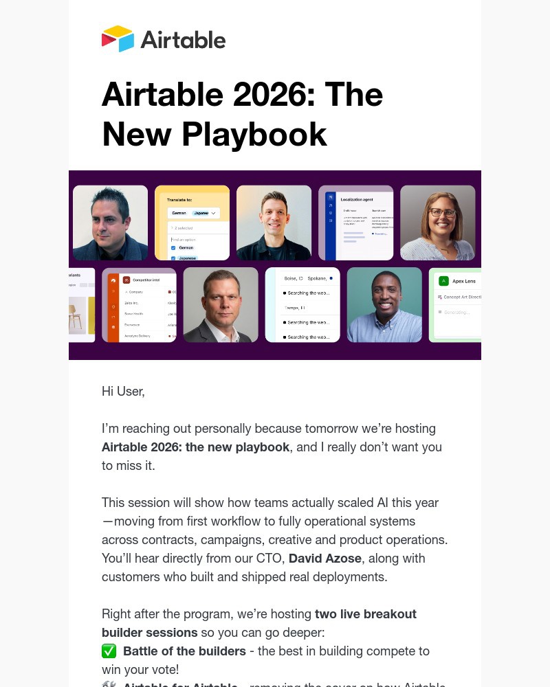 Screenshot of email sent to a Airtable Registered user