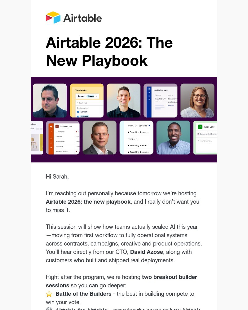 Screenshot of email sent to a Airtable Registered user