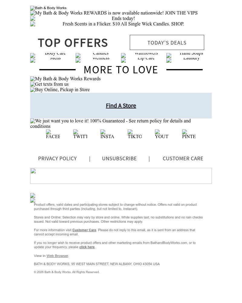 Screenshot of email sent to a Bath & Body Works Newsletter subscriber