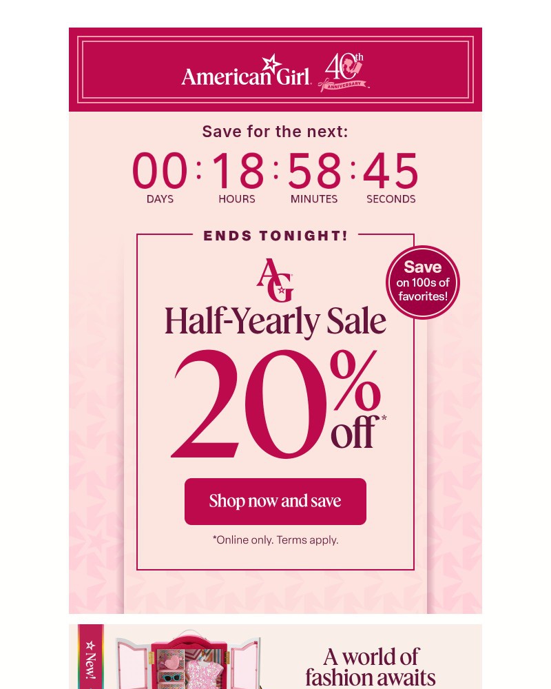 Screenshot of email sent to a American Girl Newsletter subscriber