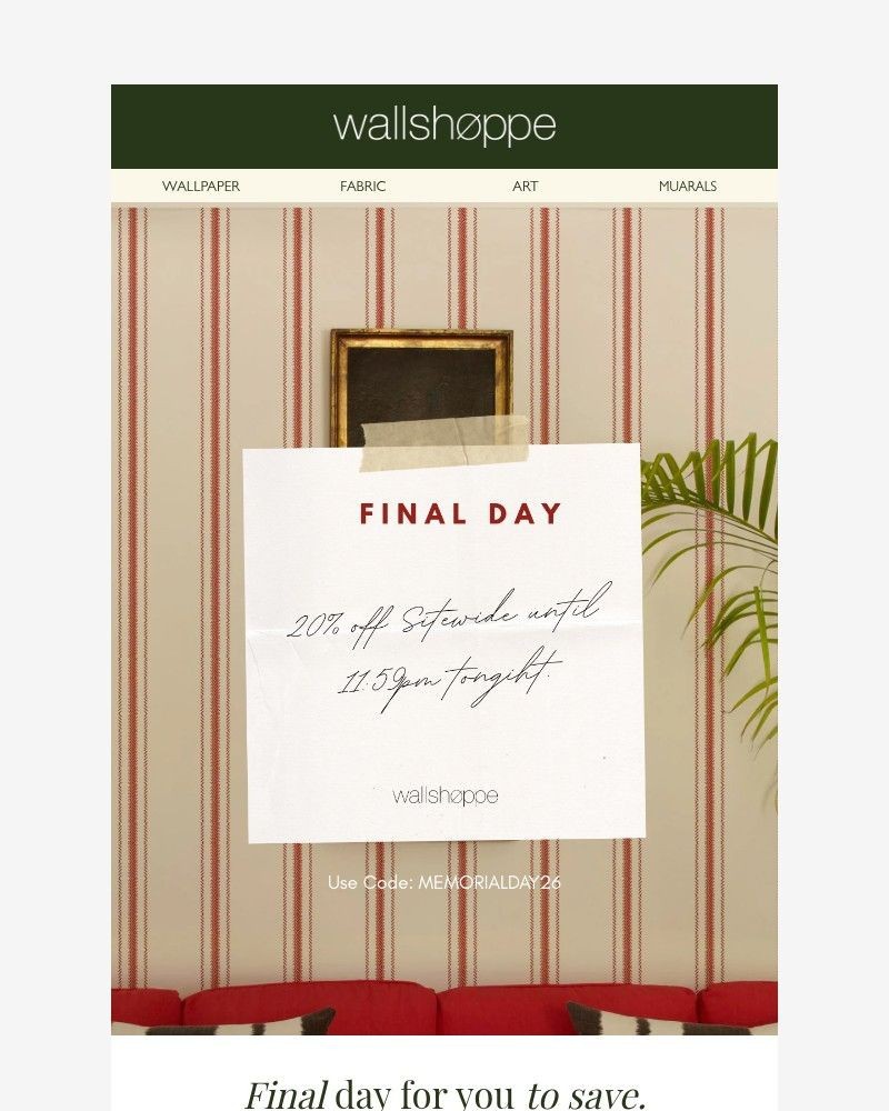 Screenshot of email sent to a Wallshoppe Newsletter subscriber