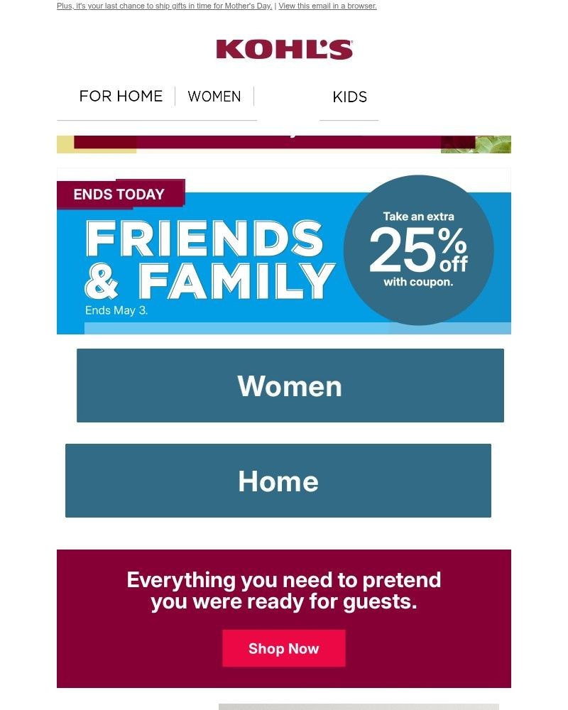 Screenshot of email sent to a Kohls Registered user