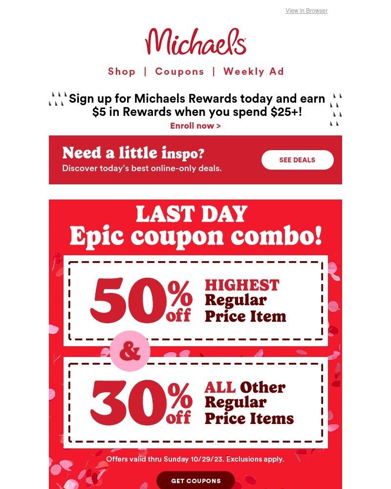 50% off a single item and more at Michaels coupon via The Coupons App