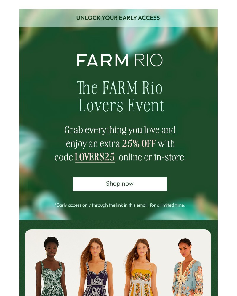 Screenshot of email sent to a Farm Rio Newsletter subscriber