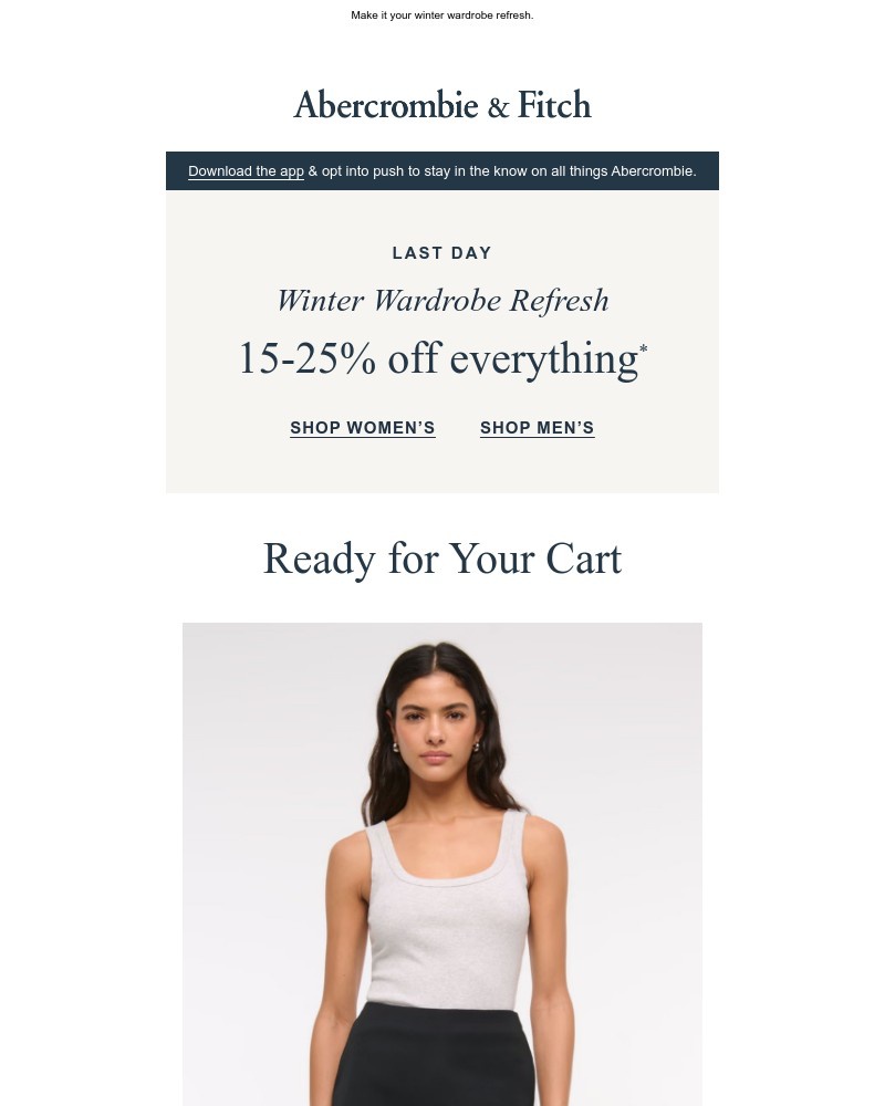 Screenshot of email sent to a Abercrombie Newsletter subscriber