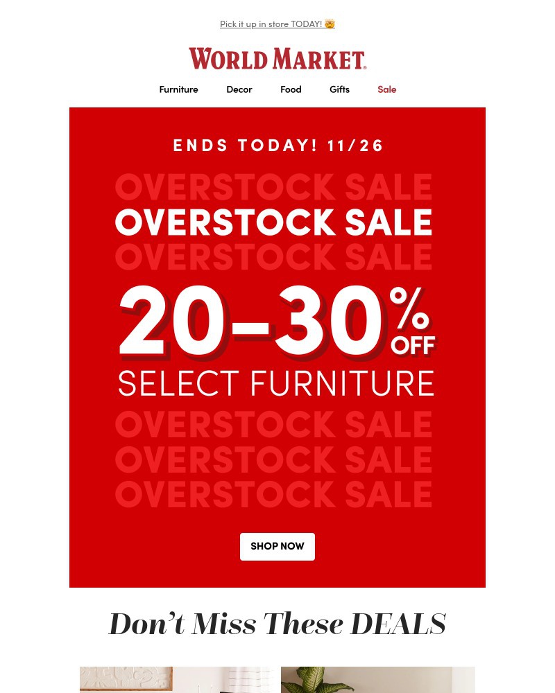 Screenshot of email sent to a World Market Cart abandoner