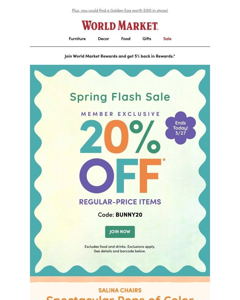 Screenshot of email sent to a World Market Cart abandoner