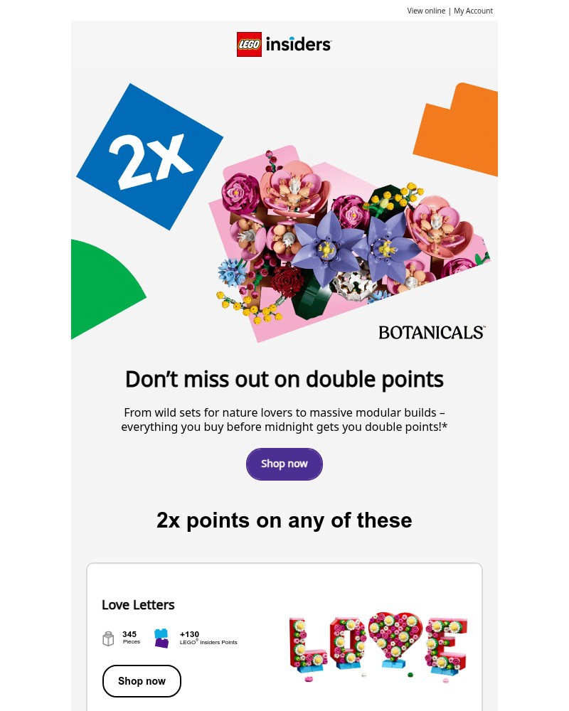 Screenshot of email sent to a Lego Registered user