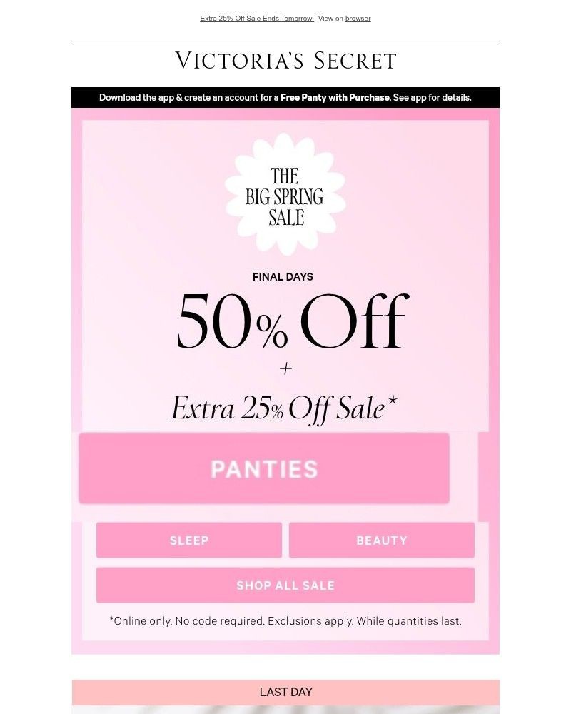 Screenshot of email sent to a Victoria's Secret Newsletter subscriber