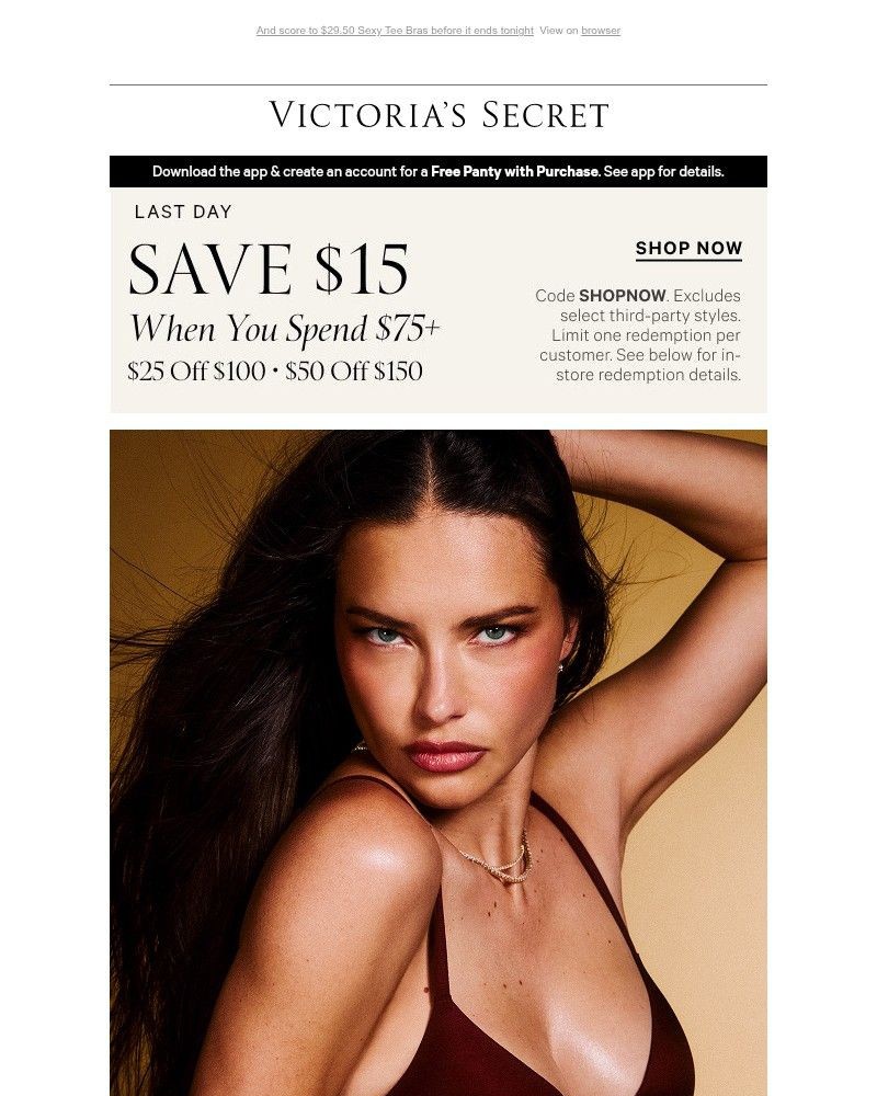 Screenshot of email sent to a Victoria's Secret Newsletter subscriber