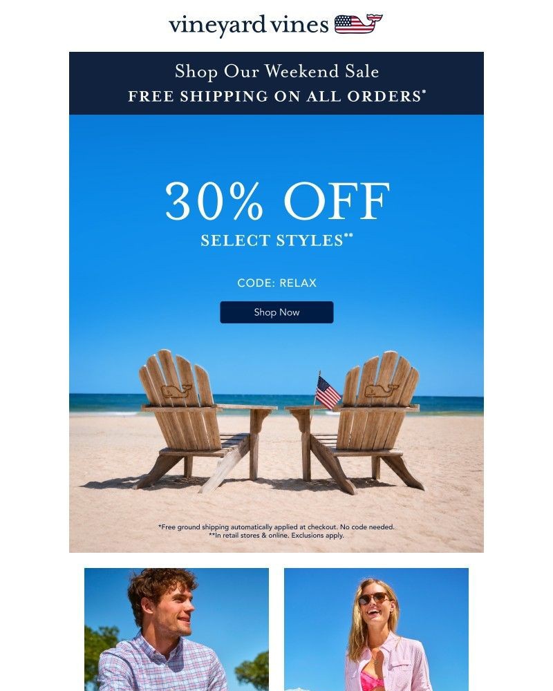 Screenshot of email sent to a Vineyard Vines Newsletter subscriber
