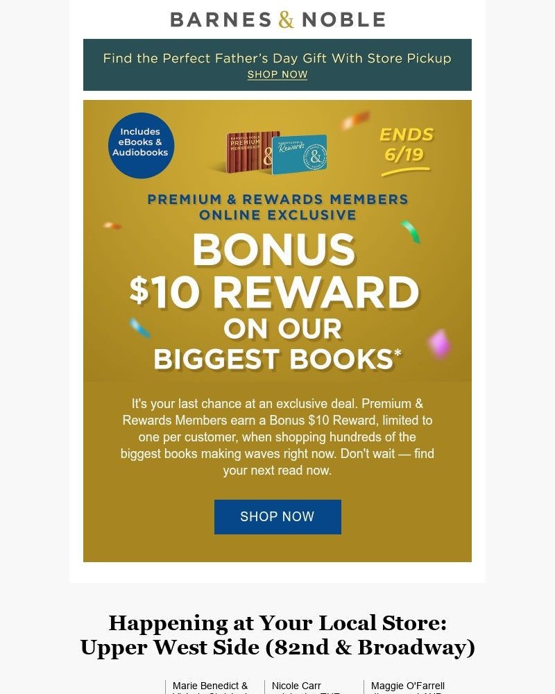 Screenshot of email sent to a Barnes and Noble Newsletter subscriber