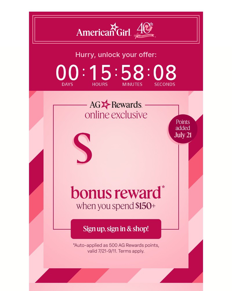 Screenshot of email sent to a American Girl Newsletter subscriber